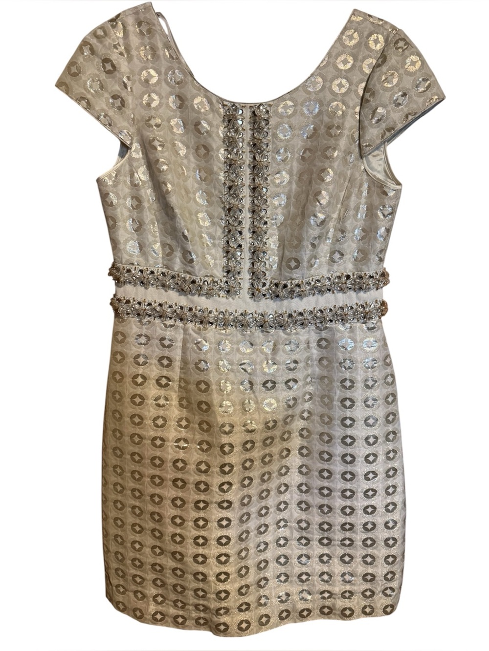 Boden metallic sheen beaded Embellished Silver Cocktail Dress - Women's us 10